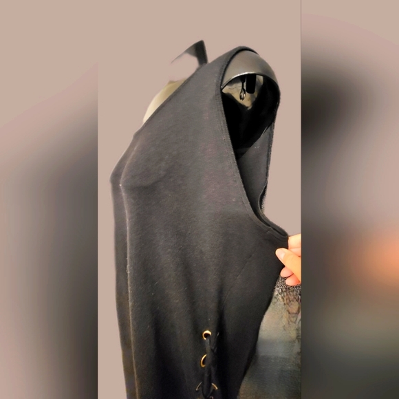 NWT Ashley Stewart black long knitted dress slit lace up sides, Size 18/20 US - Picture 7 of 11